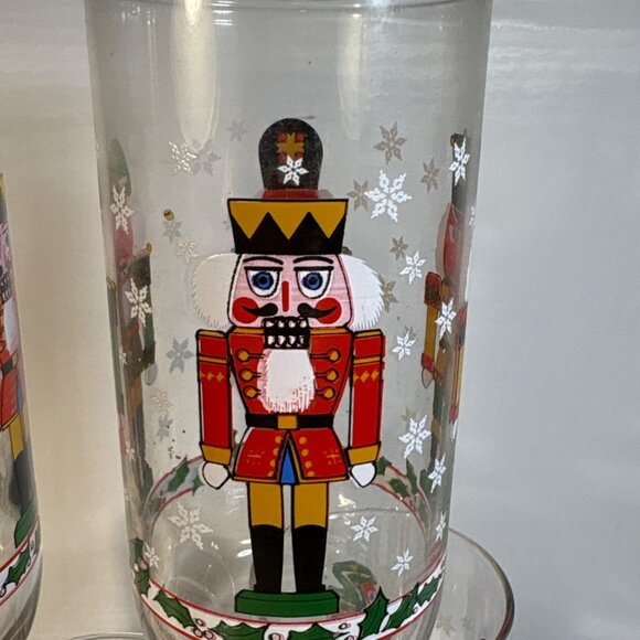 Libby Nutcracker Holiday Glasses Festive Snowflake Design Holly Accents Set Of 5 - Picture 4 of 9